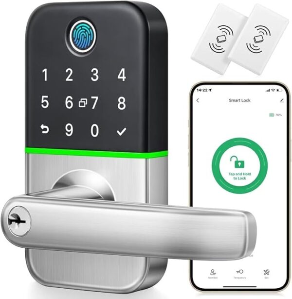 Keypad Smart Door Lock with Handle: Kucacci Keyless Entry Door Lock - Smart Lock for Front Door - Electronic Door Lock with Keypad for Exterior Door - Deadbolt Lever Alternative - Easy Installation