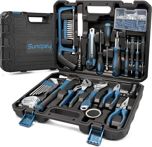 Sundpey Home Tool Kit 148-Pcs - Household Basic portable Hand Repair Tool Set with Case & Ratcheting Screwdriver & Hex Key & Pliers & Wrench & Voltage Tester & Water Pump Plier for Men Women