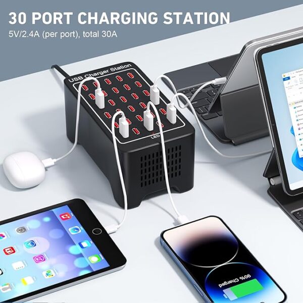USB Charging Station 30-Port 150 watt (30 A), Charging Station for Multiple Device, Multi USB Charging Station for Hotels, Shops, Schools and Travel - Image 3